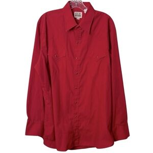 Vintage Ely Cattleman Men’s Western‎ Pearl Snap Shirt Red Rockabilly XL 17x35